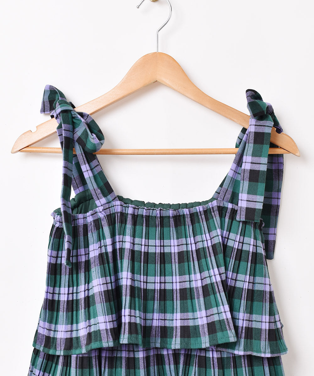 CHICWISH★チェリー柄ラッフルワンピース☆ 3色展開】Meridian チェック柄 ラッフル キャミソールワンピース