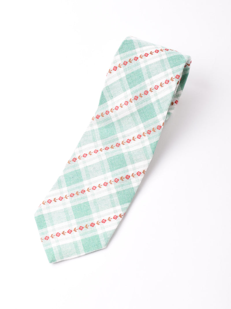 【2色展開】チェック柄 花刺繍 ネクタイ