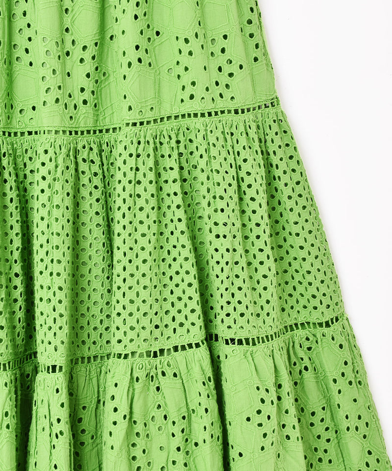 【4色展開】Emerald Motel カットワーク ティアード フレアスカート