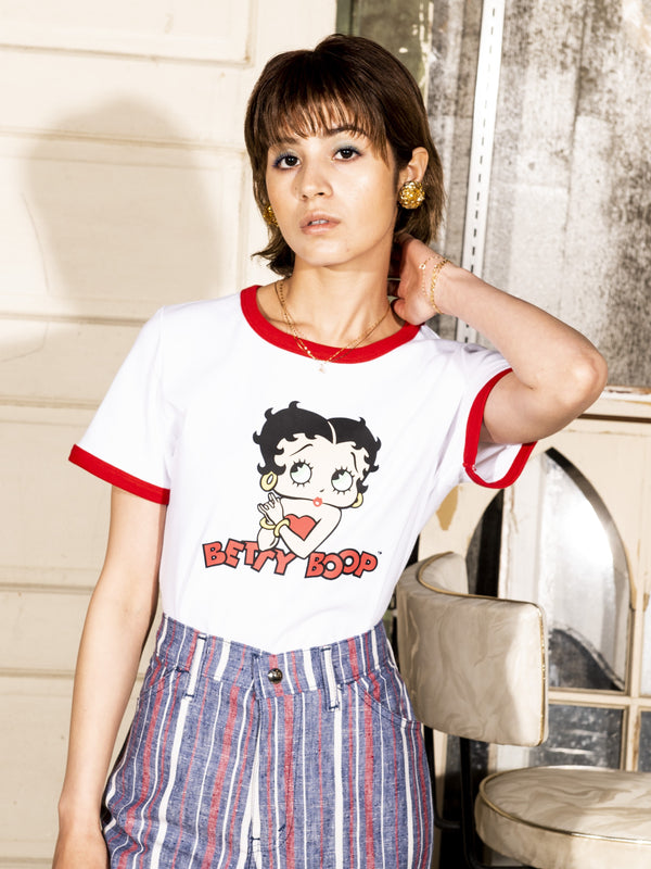 【2色展開】Meridian 「Betty Boop」クロップド リンガーTシャツ