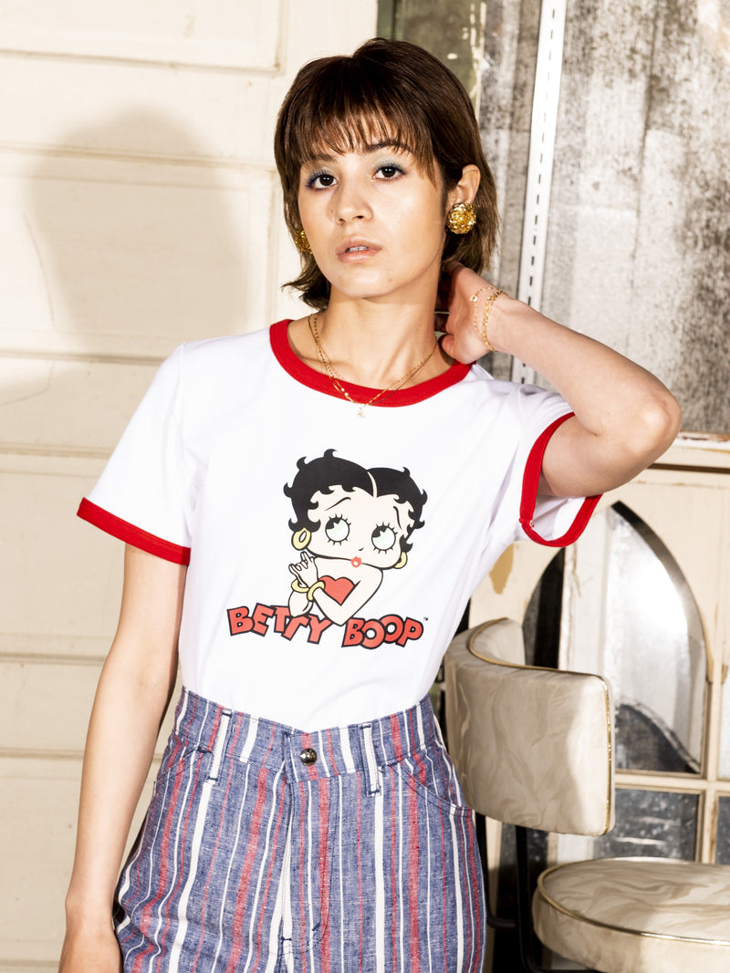 2色展開】Meridian 「Betty Boop」クロップド リンガーTシャツ – 古着