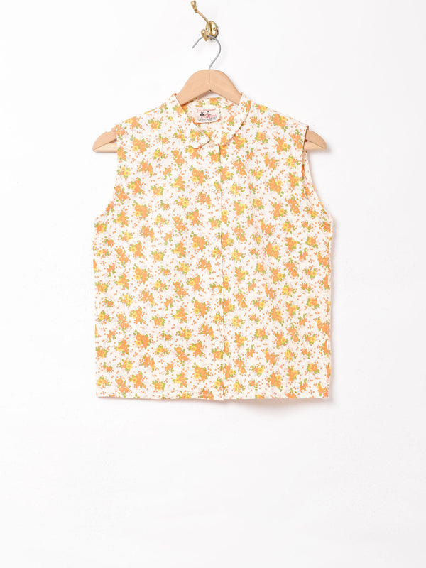 ～70s デッドストック 花柄 ノースリーブシャツ