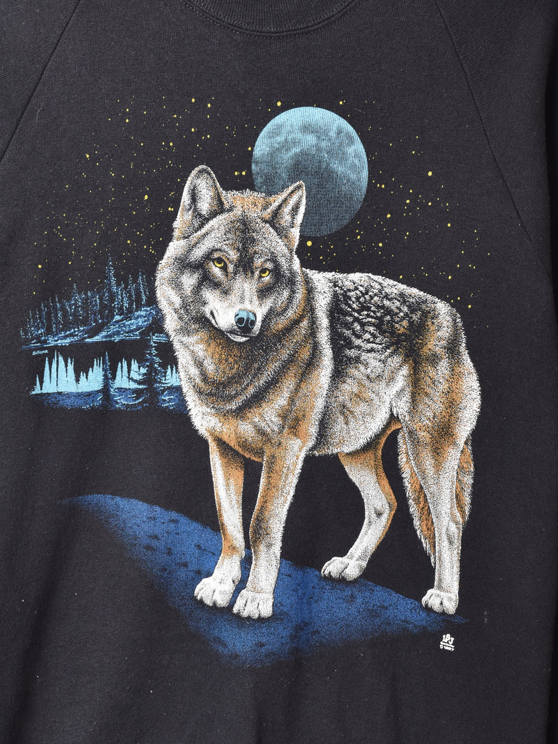 アメリカ製 オオカミ プリントスウェットシャツ