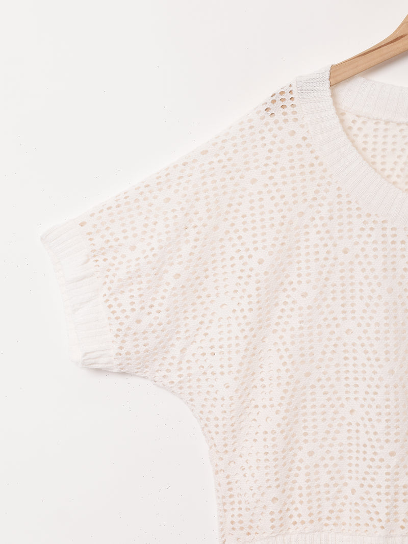 透かし編み 半袖トップス