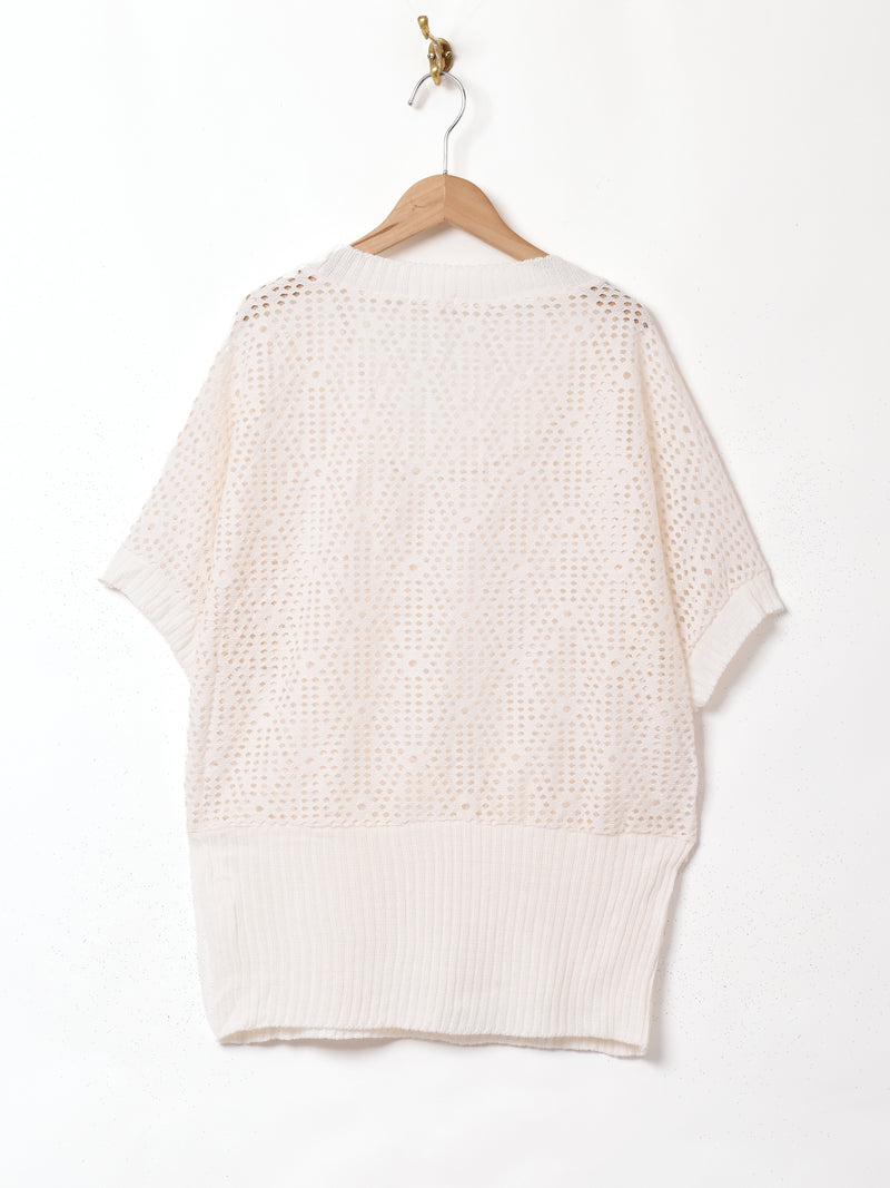 透かし編み 半袖トップス