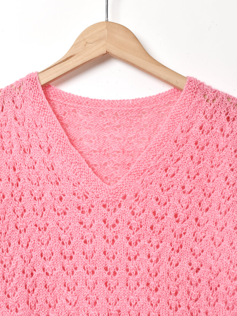 Vネック 透かし編み 半袖セーター