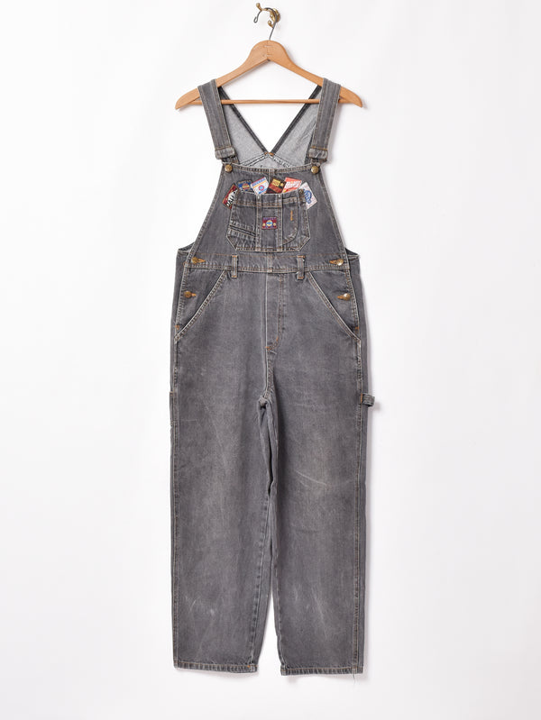パッチデザイン ブラックデニムオーバーオール