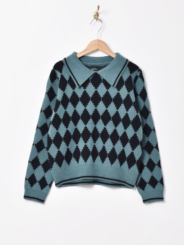 【2色展開】Meridianチェック柄 カラーセーター