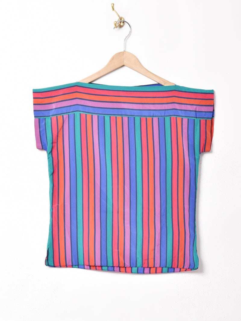マルチストライプ 半袖トップス