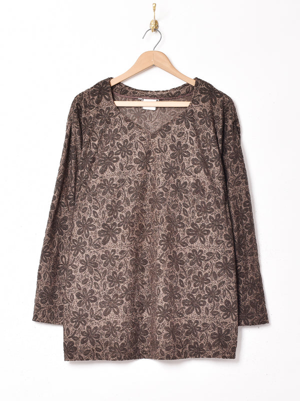 花柄 Vネックカットソー