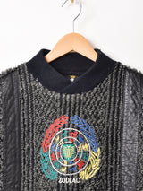 レザーパッチ 刺繍 セーター