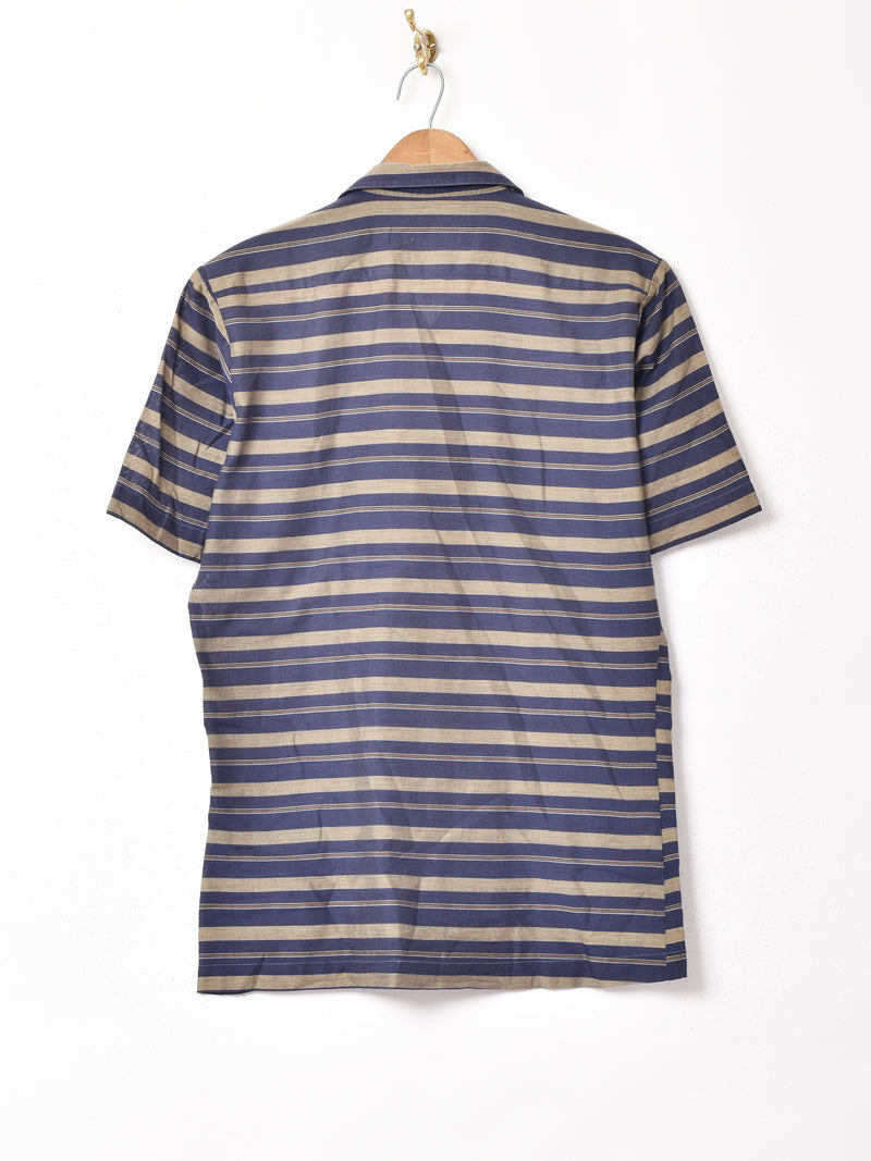 ボーダー 半袖オープンカラーシャツ