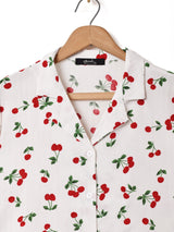 【2色展開】Meridian チェリー柄 半袖 オープンカラー クロップドシャツ