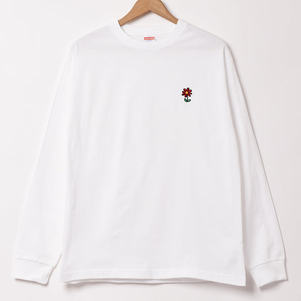 ル 年末のプロモーション 3色展開】 ワンポイント 刺繍 フラワー ロングスリーブTシャツ トップス