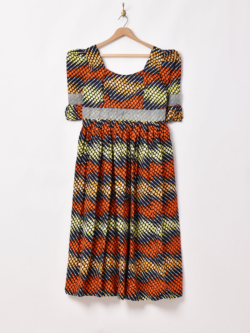アフリカンバティック パフスリーブロングドレス