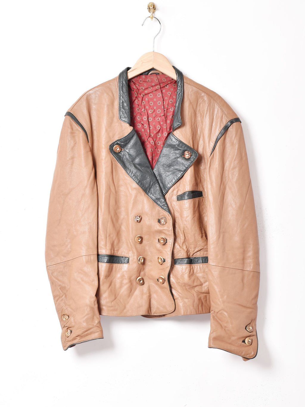 ユーロ モヘア チロル ジャケット レザー 切替 ダブルボタン ノーカラー ユーロ モヘア チロル ジャケット レザー 切替 ダブルボタン