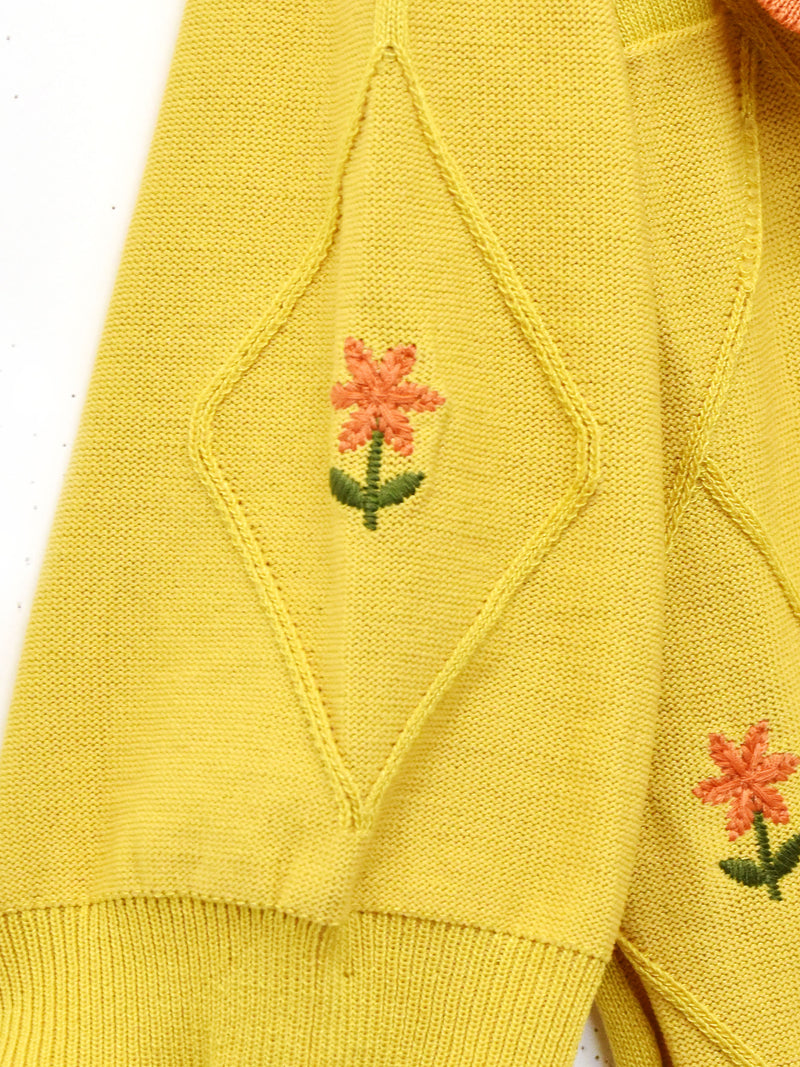 Elcamino 花刺繍 半袖カーディガン