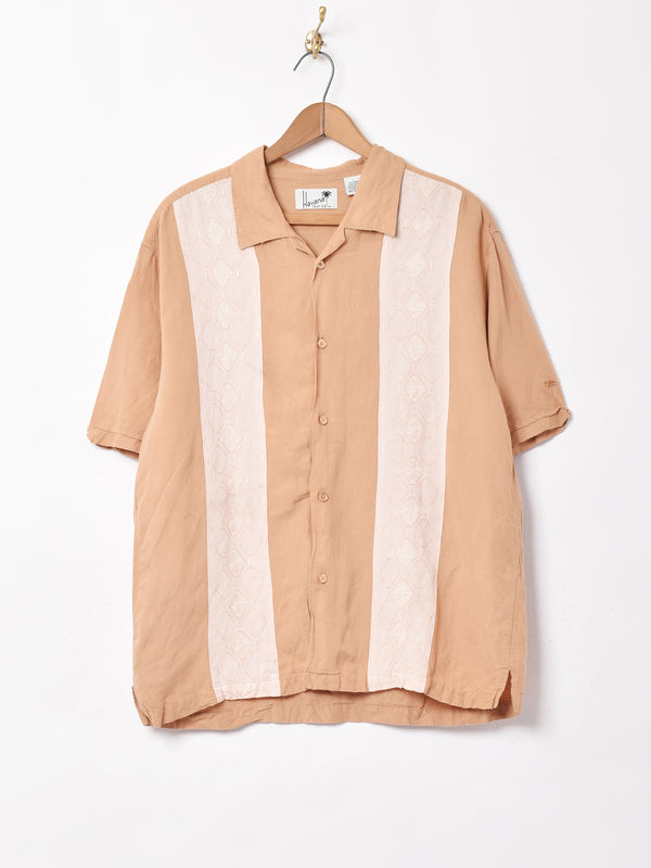 刺繍 オープンカラー 半袖シャツ