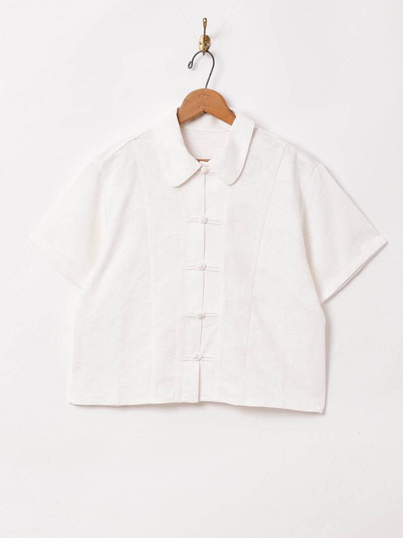 【2色展開】織り柄 チャイナボタン 半袖シャツ
