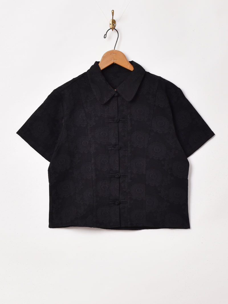 【2色展開】織り柄 チャイナボタン 半袖シャツ