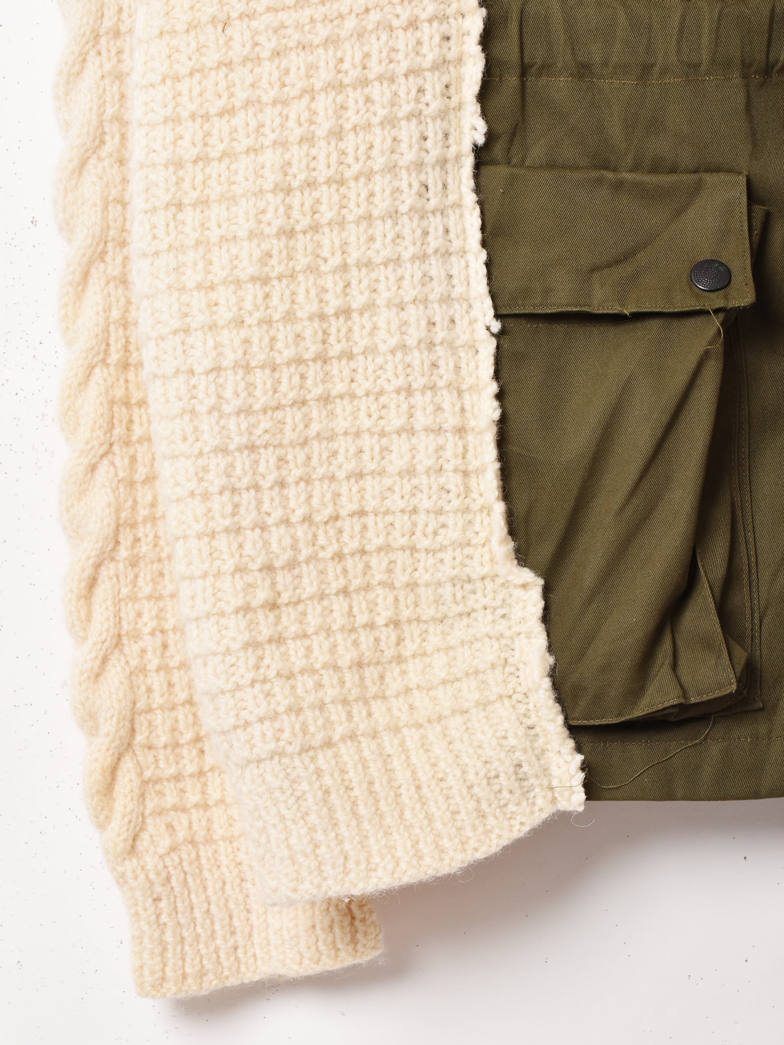 vintage リメイク　アランニット レース リメイク アランニット×ミリタリージャケット – 古着屋Top of the Hill