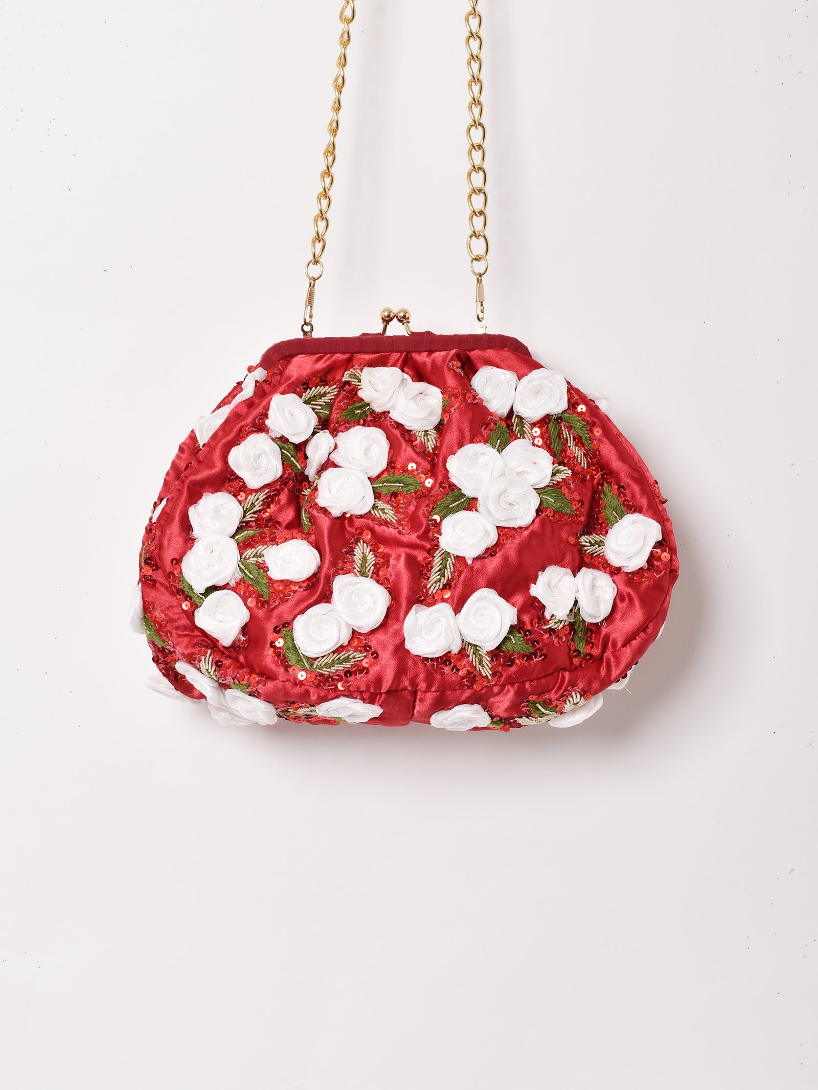 未使用品 和装バッグ 総ビーズ ゴールドチェーン 花柄 がま口 がま口 花柄 和装 パーティーバッグ 小さめ 上品 パール ゴールド