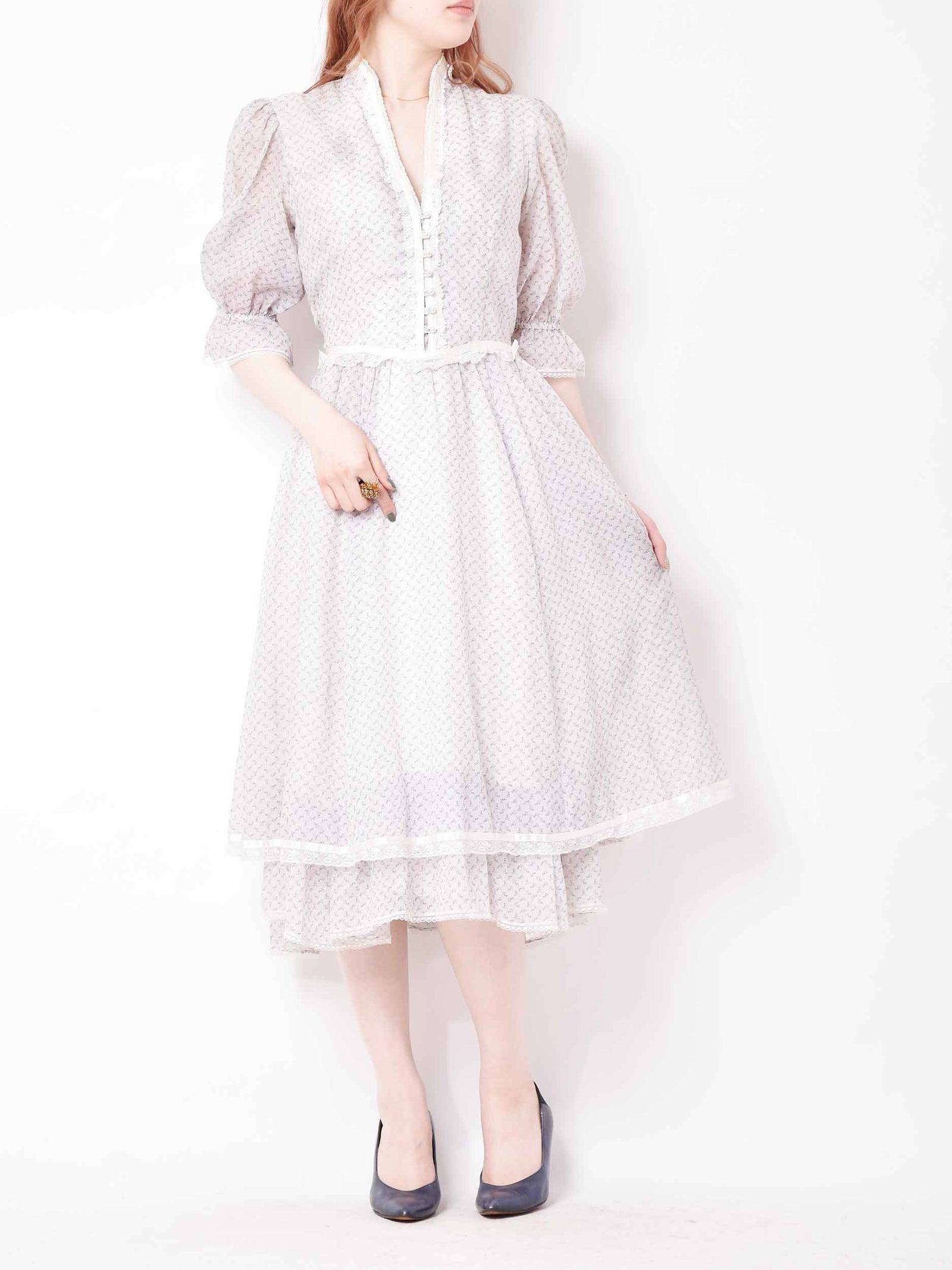 70s GUNNE SAX 小花柄ドレス ホワイト×ラベンダー – 古着屋Top of the