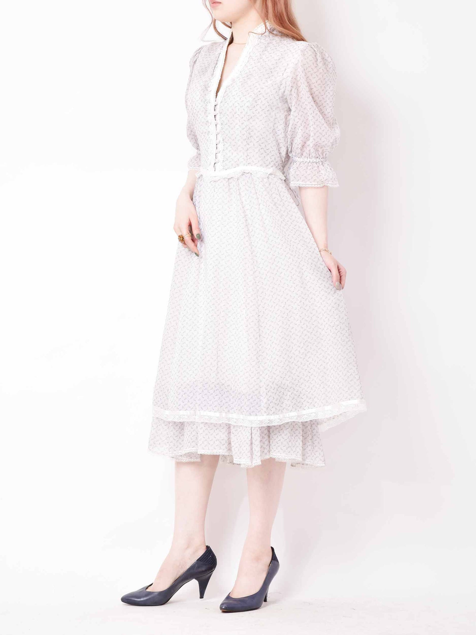 70s GUNNE SAX 小花柄ドレス ホワイト×ラベンダー – 古着屋Top of the