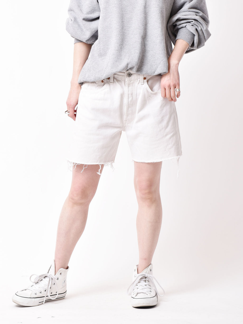 W38！LEVI'S 501XX リメイクホワイトデニムショーツ リベット555 W38！LEVI'S 501XX リメイクホワイトデニムショーツ リベット555