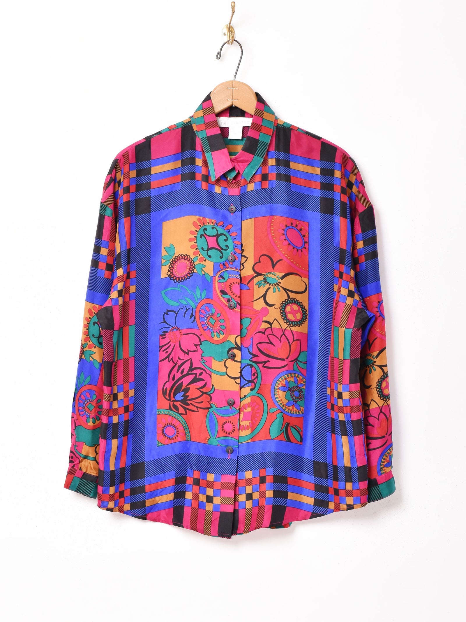 【3着￥12,000】柄シャツ　タイシルク　デザインシャツ　総柄　ブルー　古着 総柄 デザインタイシルクシャツ 光沢感 | 古着屋 KafuCa