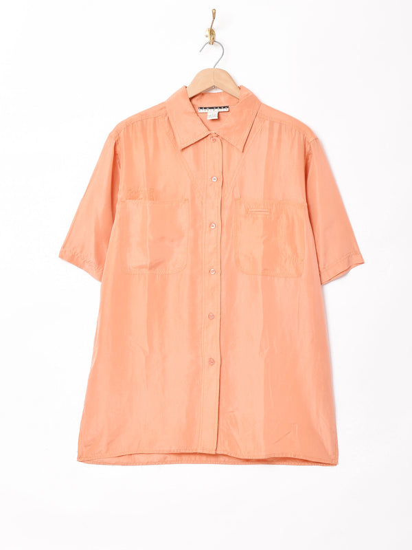半袖シルクシャツ ピーチオレンジ