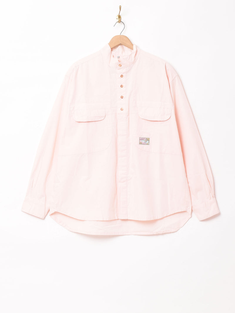 スタンドカラーシャツ ワッペン付 ピンク