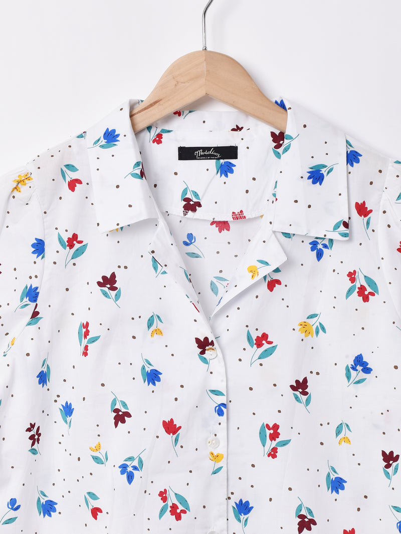 【2色展開】Meridianドット×チューリップ 総柄 オープンカラー 半袖シャツ