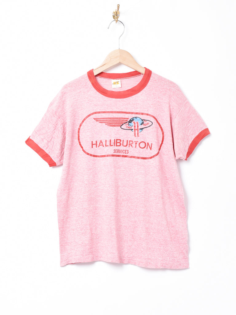 ロゴプリント リンガーTシャツ ピンク