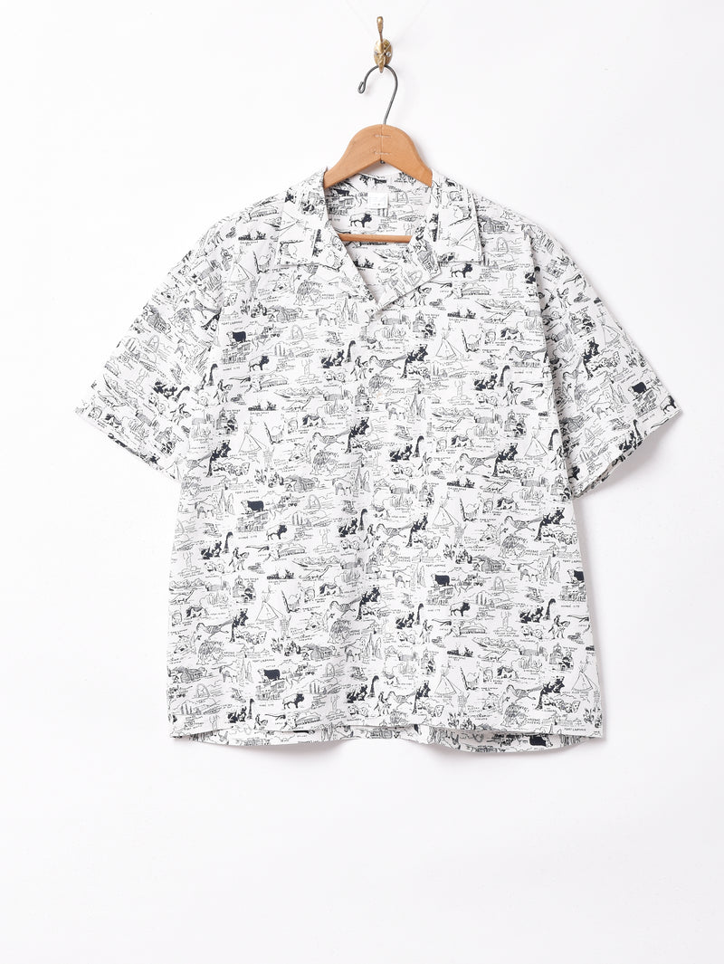 【2色展開】総柄 オープンカラー半袖シャツ