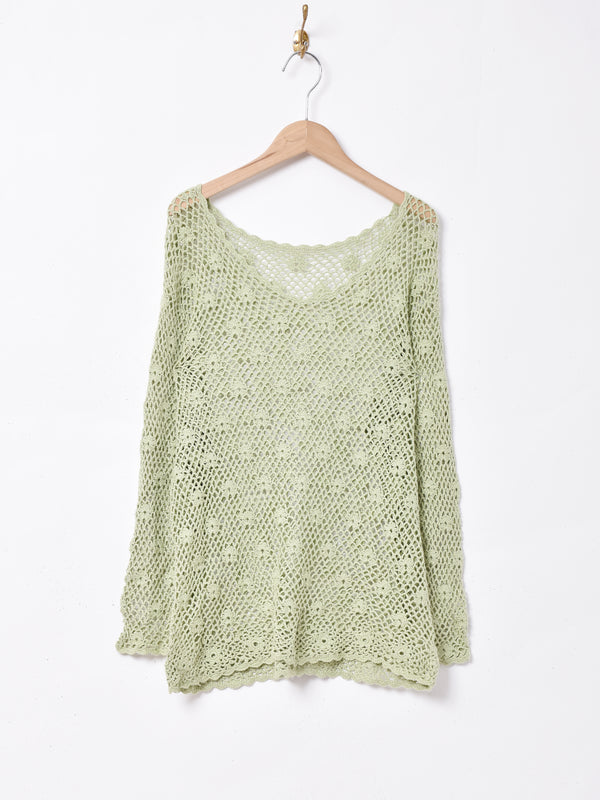 長袖 クロシェトップス