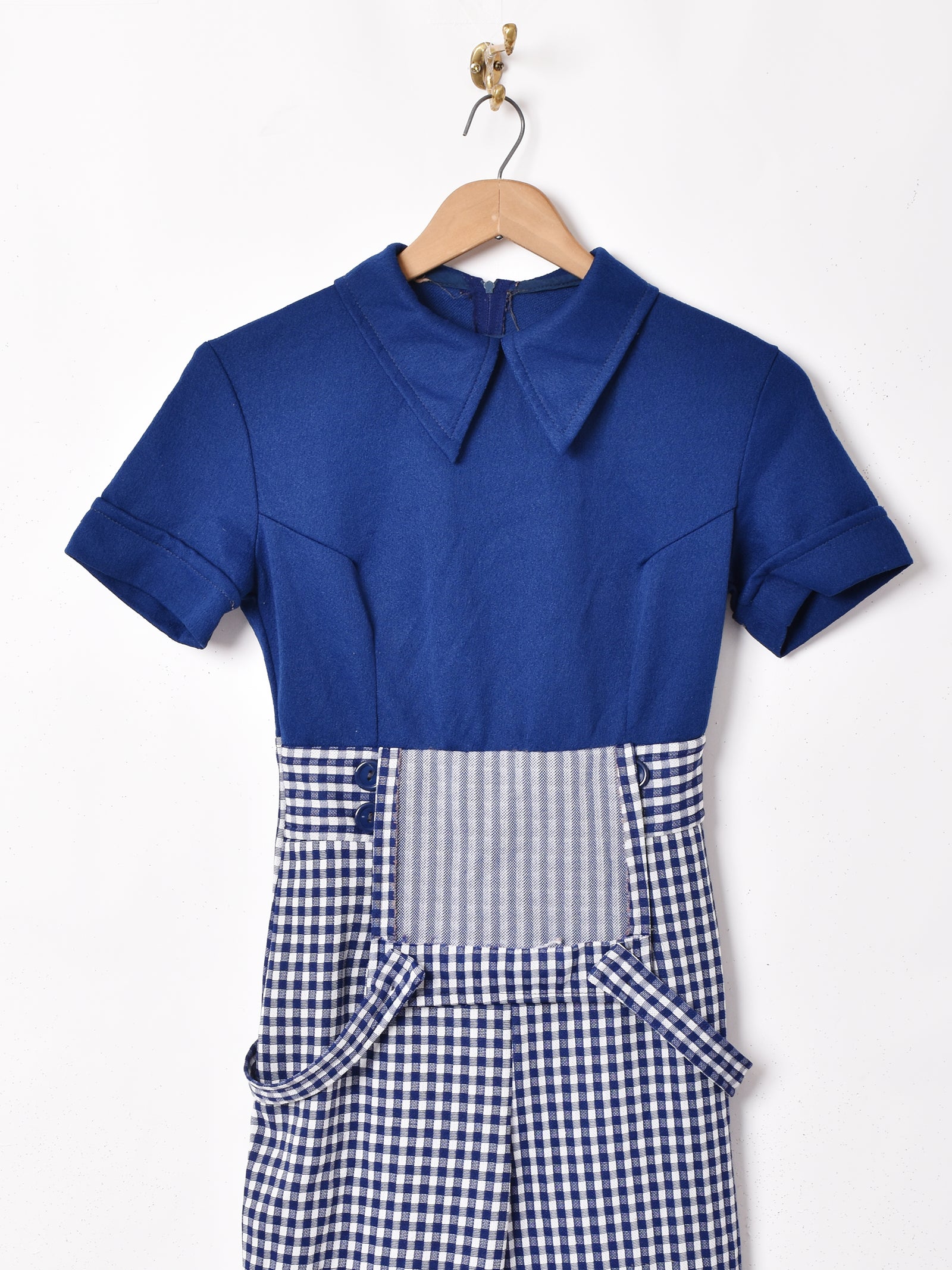 70's レイヤード風 ギンガムチェック 半袖オールインワン – 古着