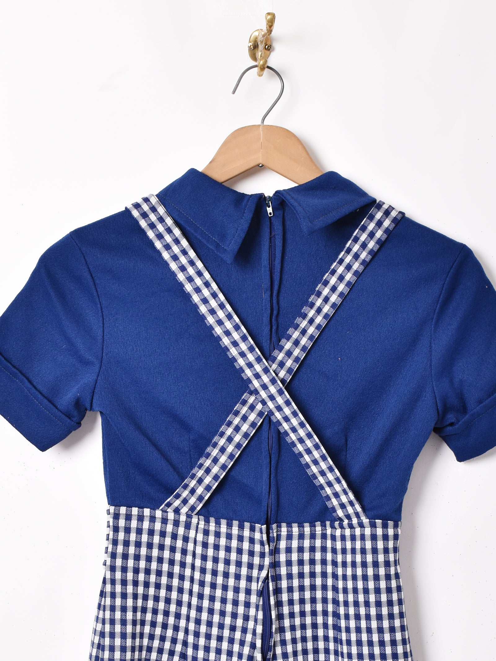 70's レイヤード風 ギンガムチェック 半袖オールインワン – 古着