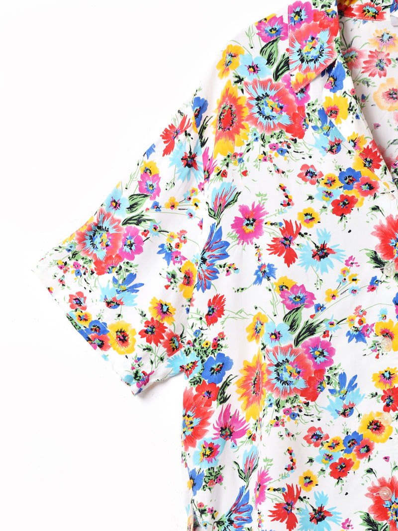 花柄  半袖 オープンカラーシャツ