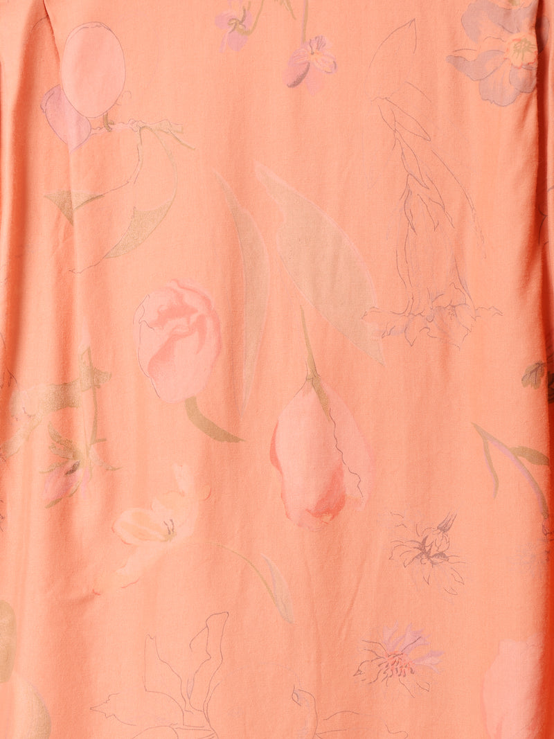 フランス製 後染め 花柄 半袖 ダブルボタン オープンカラーシャツ