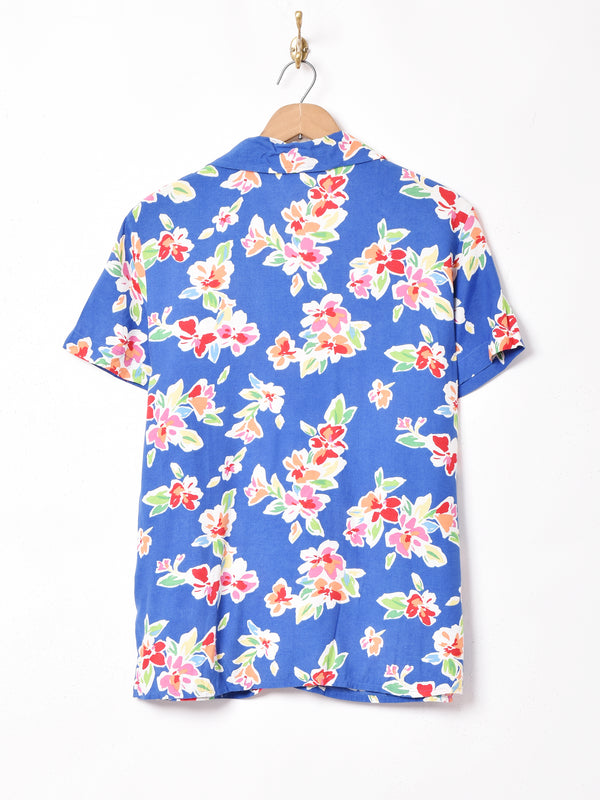 Liz Claiborne 花柄 半袖オープンカラーシャツ