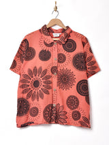 アメリカ製 花柄 リネン混半袖シャツ