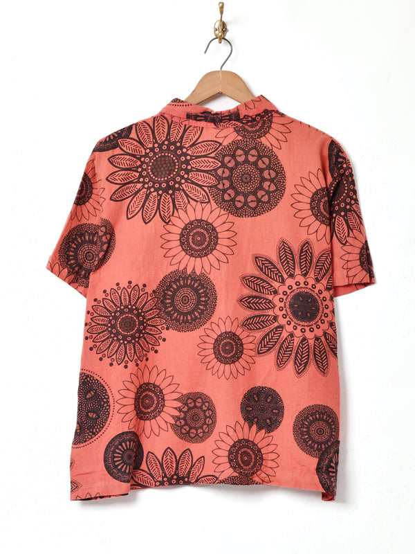 アメリカ製 花柄 リネン混半袖シャツ