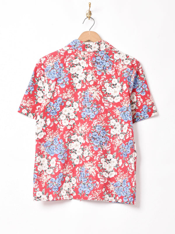 花柄 オープンカラー半袖シャツ