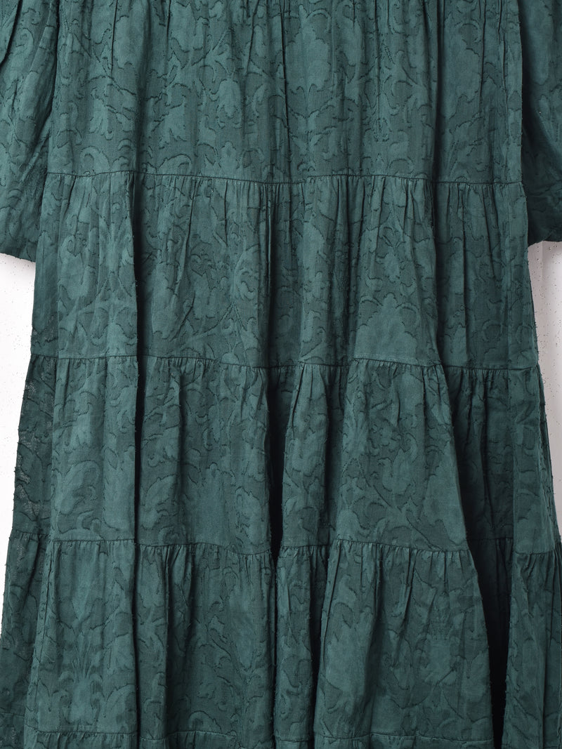 【3色展開】Emerald Motel 織り柄 ボリュームスリーブ ティアードワンピース