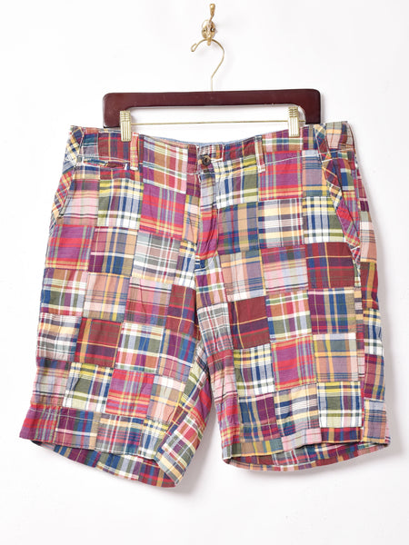希少 ラルフローレン RRL コットンリネン パッチワークショートパンツ 36 Ralph Lauren パッチワーク チェッショートパンツ W36 – 古着屋
