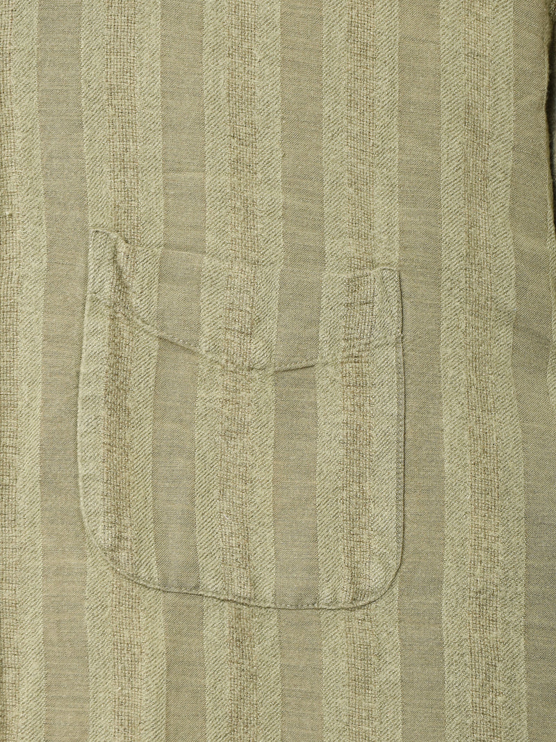 織り柄 リネン ストライプ半袖シャツ