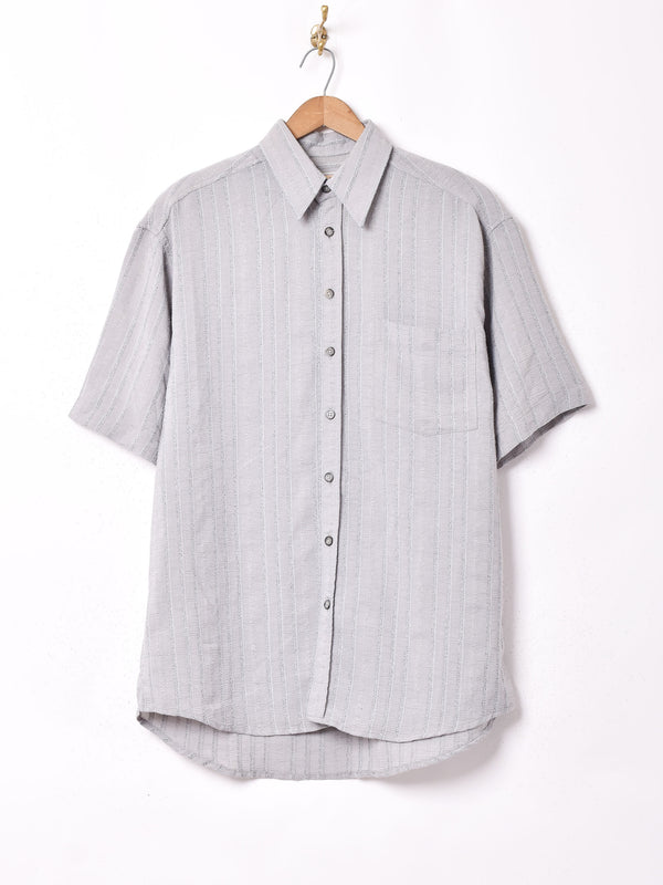 織り柄 ストライプ 半袖シャツ