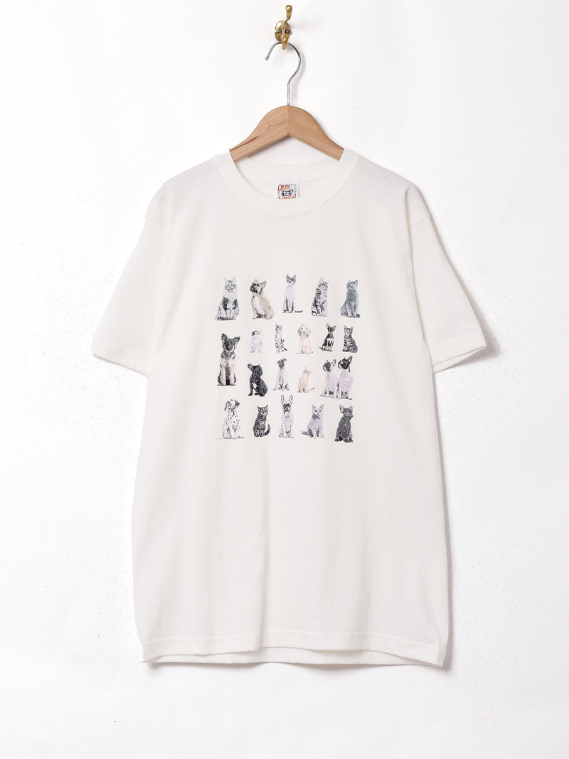 【3色展開】 ドッグ&キャット プリントTシャツ