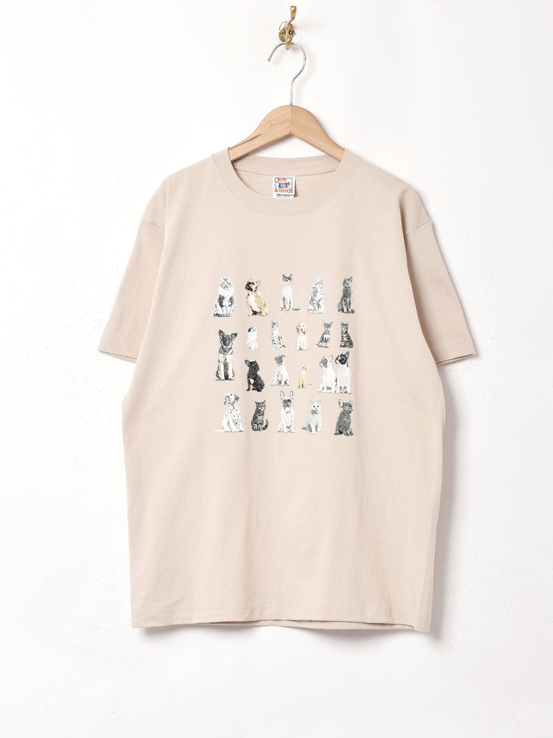 【3色展開】 ドッグ&キャット プリントTシャツ